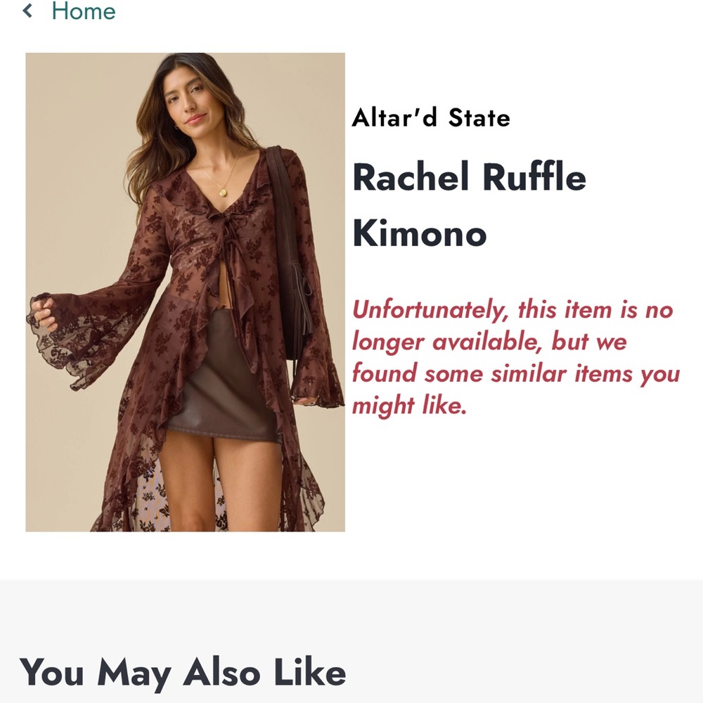 Altar'd State Brown Floral Ruffle Sheer Kimono
